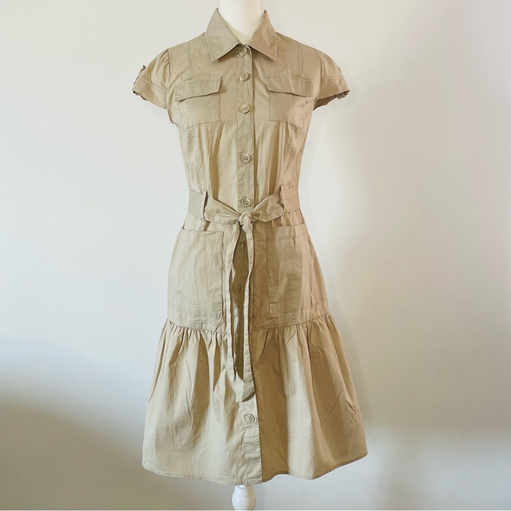 Summer Khaki Safari Dress 98% Cotton Tan Merona Women’s 2